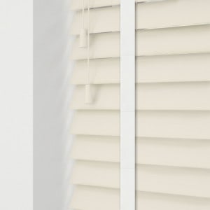 Cream faux wood venetian blinds with tapes wood grain effect