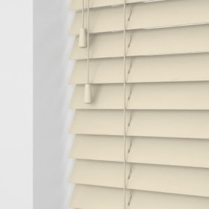 Butter cream faux wooden venetian blinds with cords