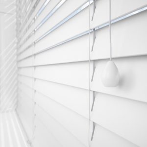pristine white faux wood blinds