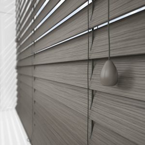 smoke grey faux wooden blinds